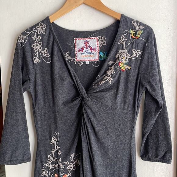 JOHNNY WAS Twist Front Embroidered Butterfly Dress - Picture 3 of 15